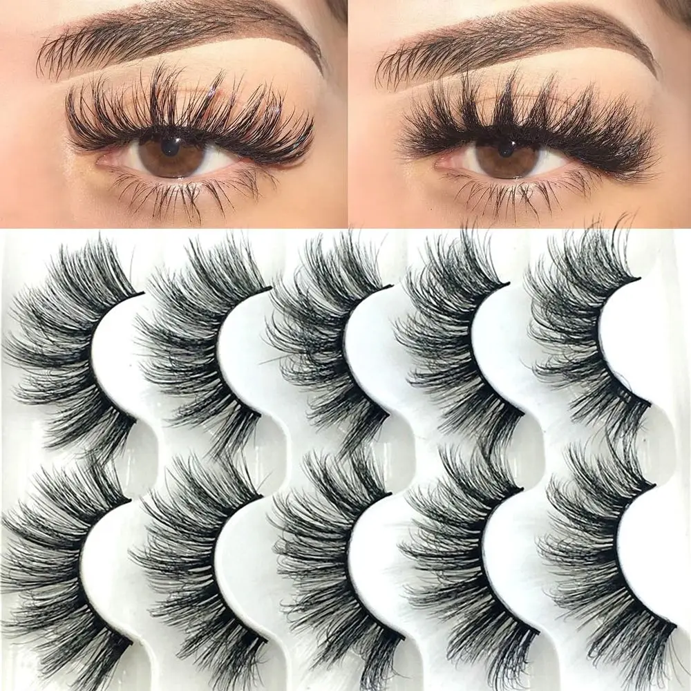 Herramientas de maquillaje de ojos, extensiones de pestañas postizas, largas y esponjosas, pelo de visón falso 6D, 5 pares