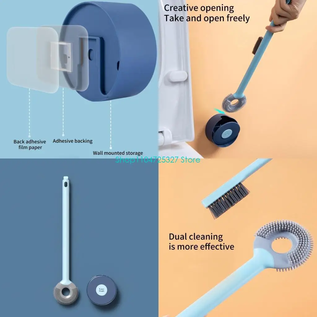 Silicone Bristle Toilet Brush Wall Attachment No Drill Needed Home Bathroom