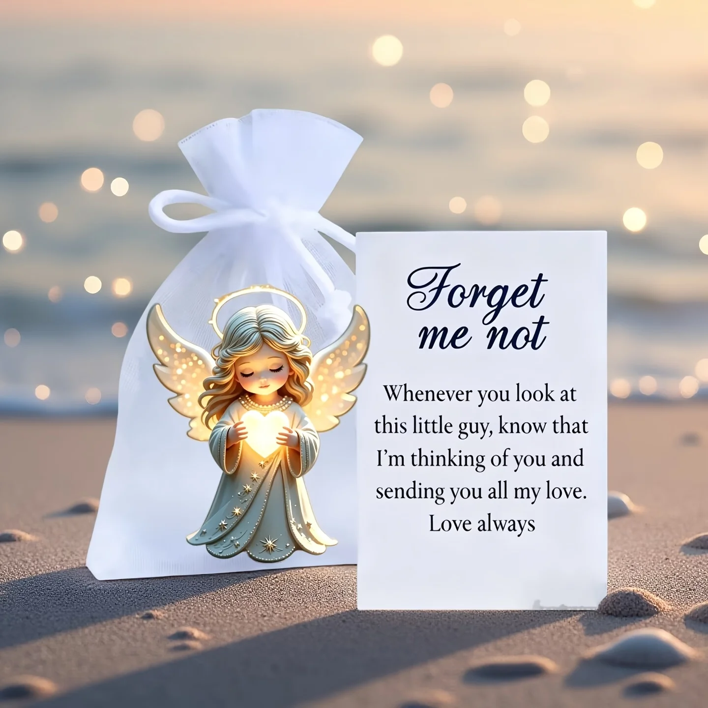 Girl Angel Pocket Hug Encouragement Statue Ornament 2D Angel with Emotional Inspirational Card and Oshagene Pocket Hug Token, Commemorative Gift Suitable for Home Decoration, Room Decoration, Office Decoration, and as a Keepsake Gift for Family and Friends