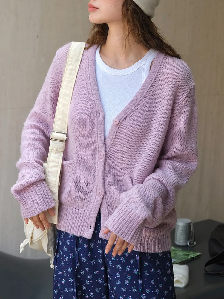 LANMREM Fashion Knitting Cardigan Sweater For Women V Neck Long Sleeve Office Lady Loose Tops 2024 Autumn New Clothing 26C231