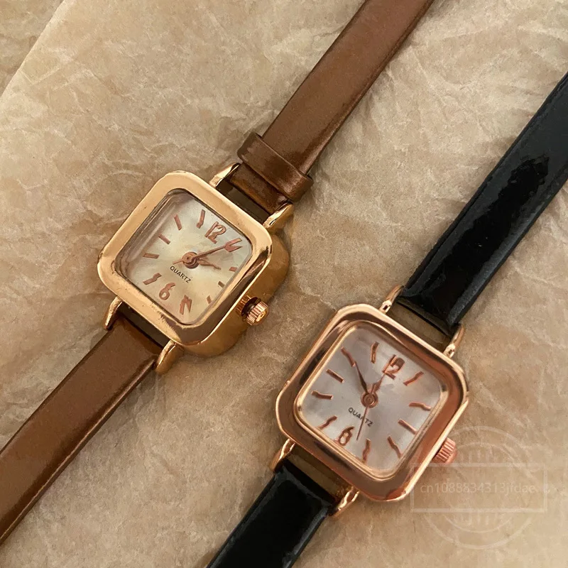 Hot Sales Women Watch Small Square Dial Thin Leather Strap Ladies Wristwatch Elegant Quartz Female Watches Casual Reloj Mujer