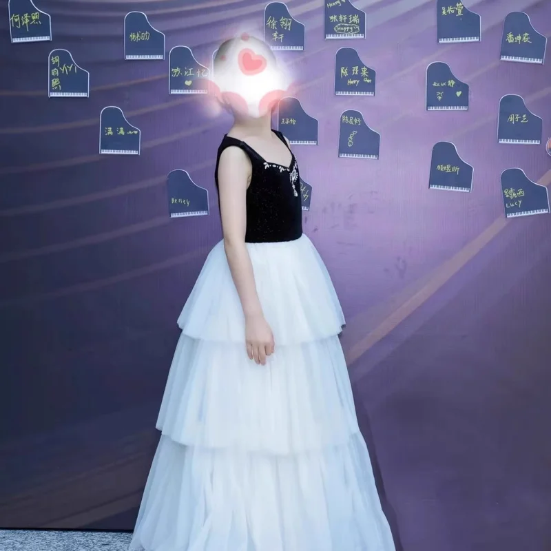 

Черное платье для девочек, простое элегантное детское платье среднего и большого размера для выступлений на скрипке, модель принцессы для подиума Dr