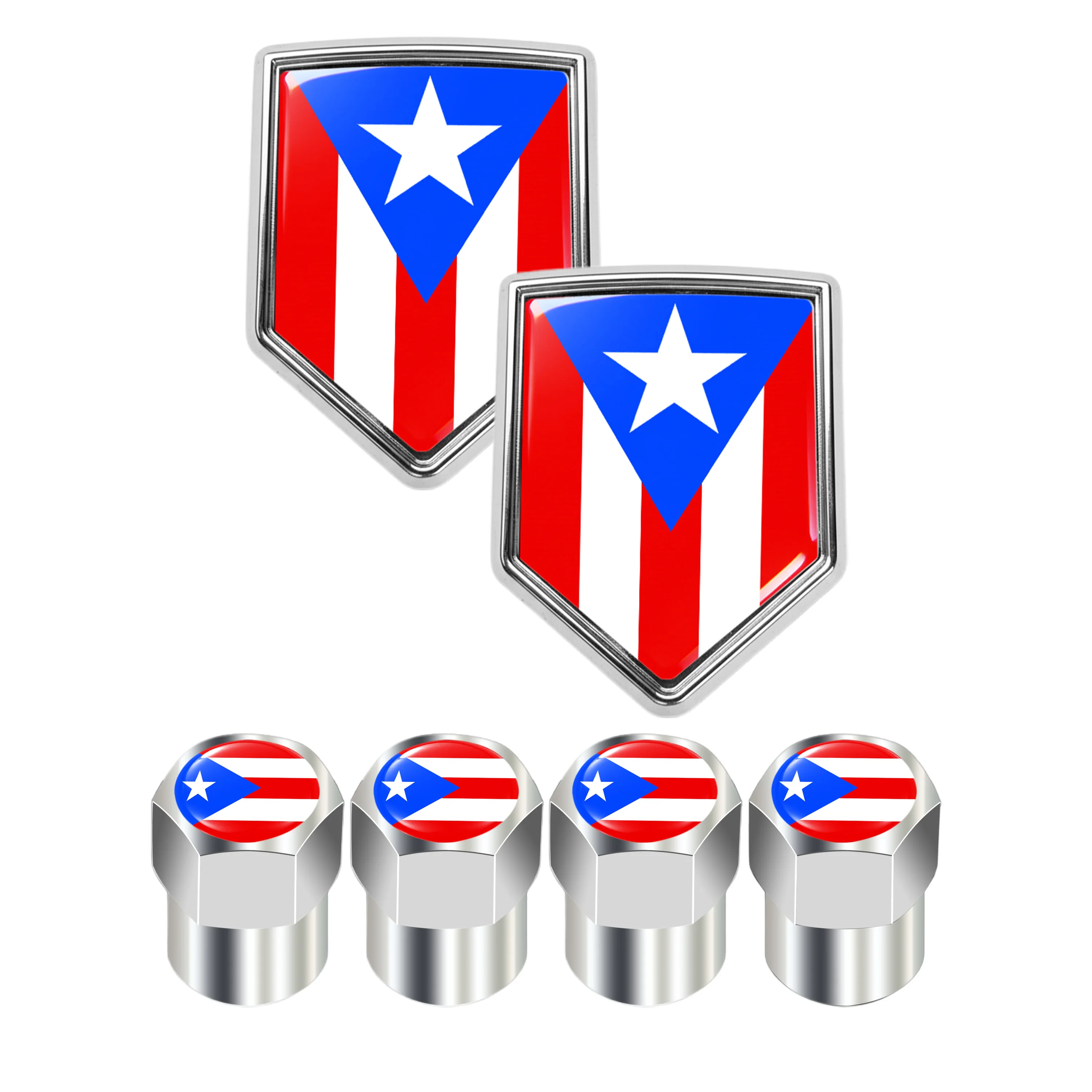 

Puerto Rico Flag Car Accessories Set, 2pcs 3D Emblem Stickers 4pcs Tire Valve Stem Caps, Wheel Air Caps for Cars SUVs