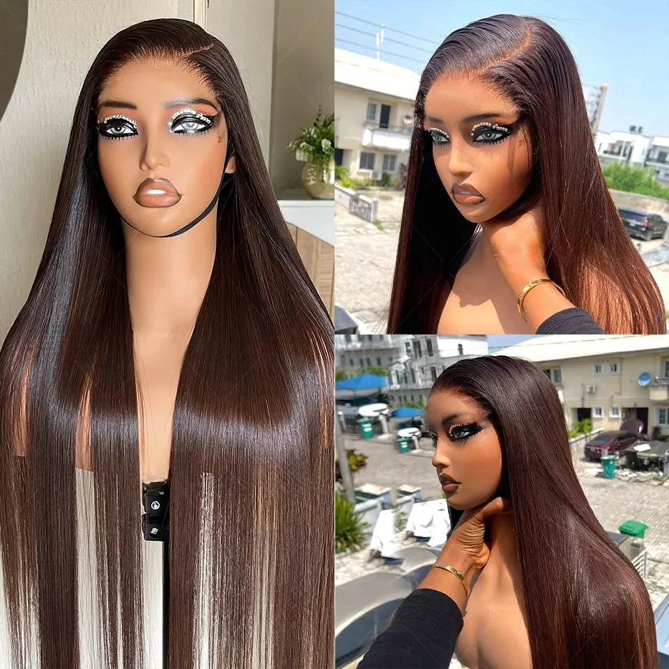 

Dark Brown Straight 26inch 5x5 Silk Base Jewish Human Hair Wig With Baby Hair HD Lace European Hair Preplucked Daily