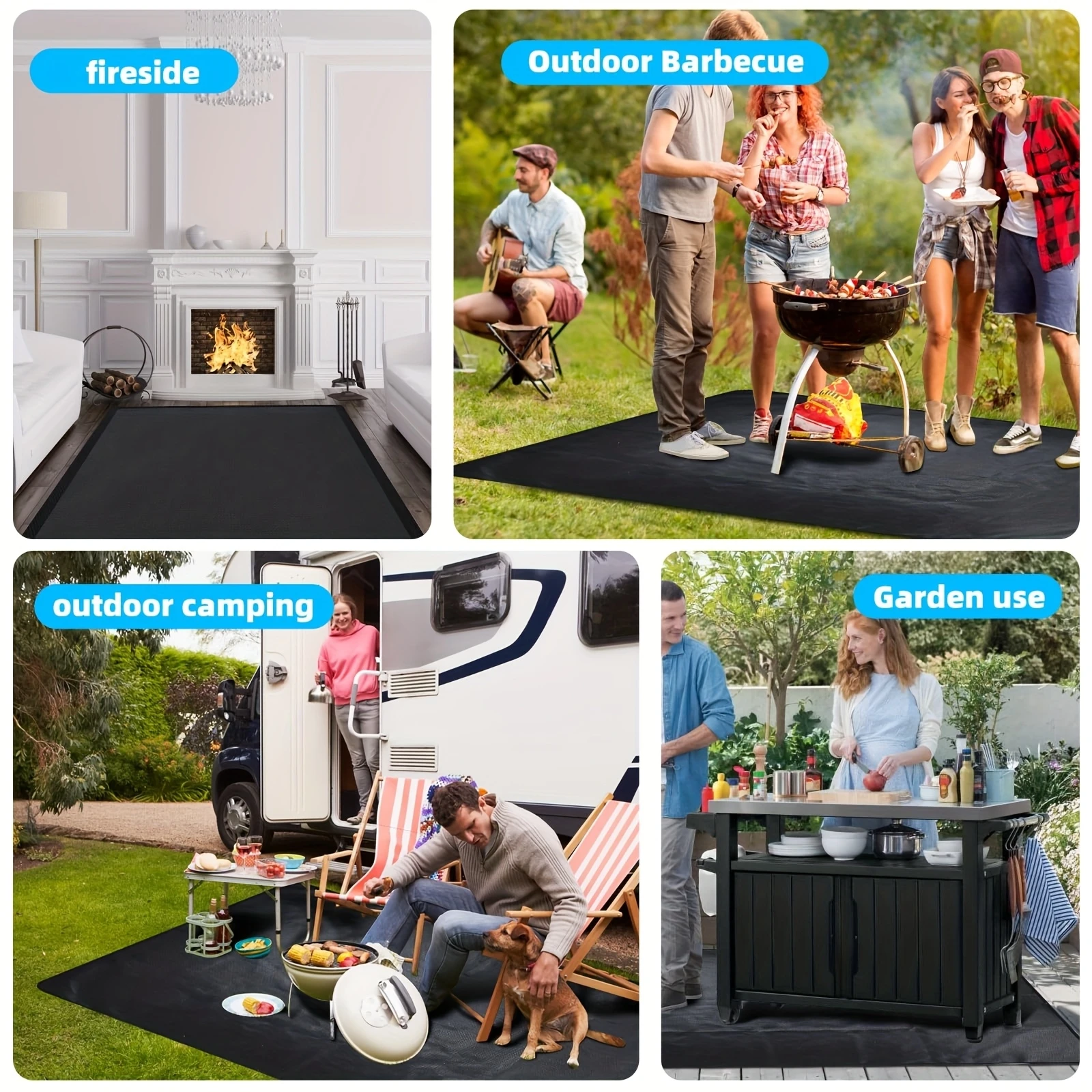 Outdoor BBQ Grill Fireproof Mat, Fire Pit Mat for Lawns,Gas Grills,Patios,Courtyards,Fireplace Mats,Non-Slip Barbecue Floor Mats