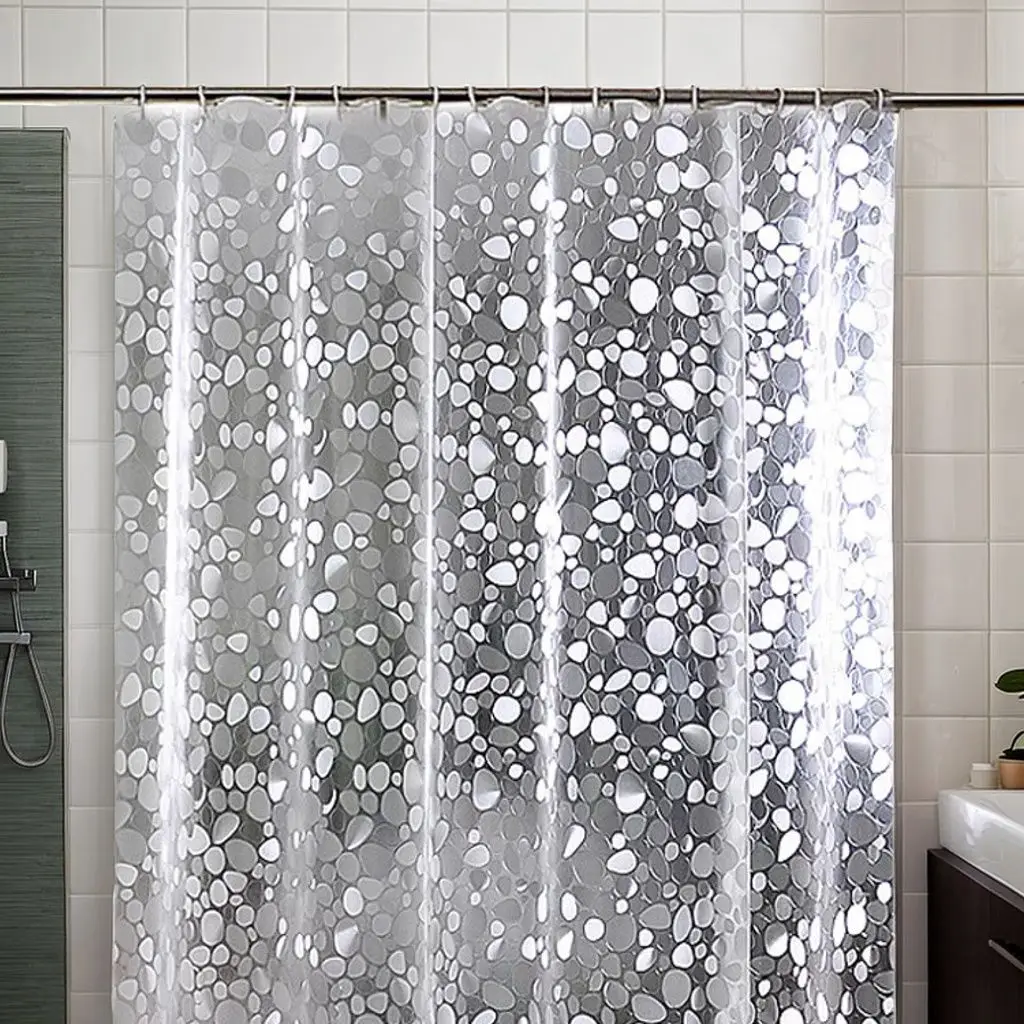 Thick PEVA Clear Shower Curtain with 12Hooks Waterproof Bathtub Bathing Cover Mildewproof Modern Bathtub Partition Curtain