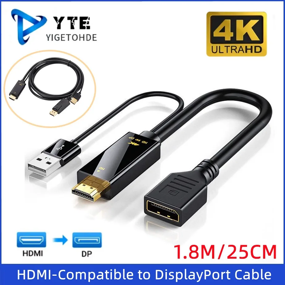 HDMI-Compatible to DisplayPort Cable Unidirectional 4K@60Hz for PC Laptop Xbox HDMI to DP Adapter Cable with USB Power Cable