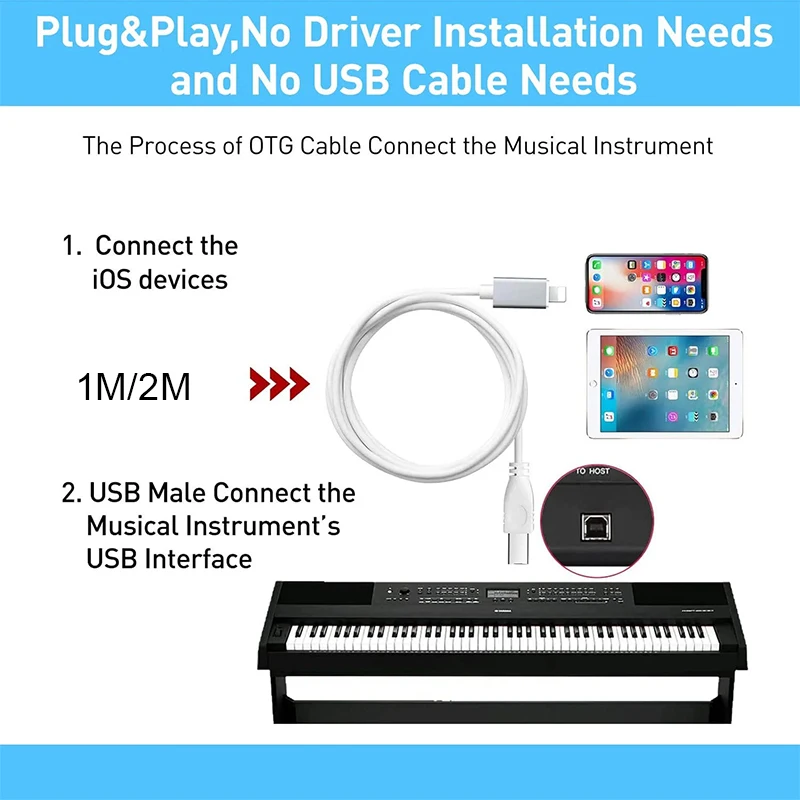 MIDI USB B to iPhone iPad IOS Interface OTG Data Cable for Electronic Piano Drum Electric Piano MIDI Keyboard Connector