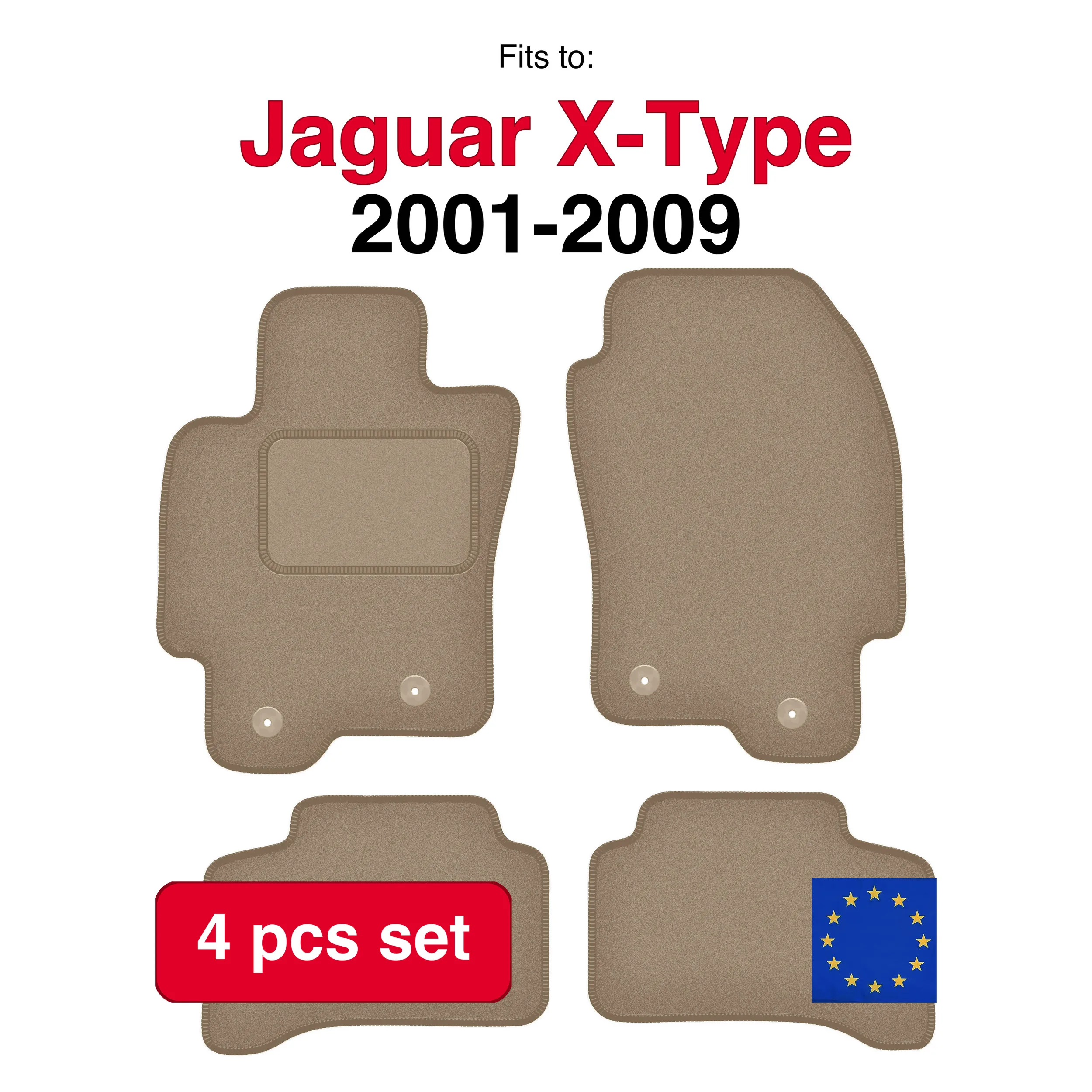 Image of Jaguar X-Type Kombi Veloursteppeteppich (2001-2009) - Beige (4 Stück) Passgenaues Autofußmatten-Set