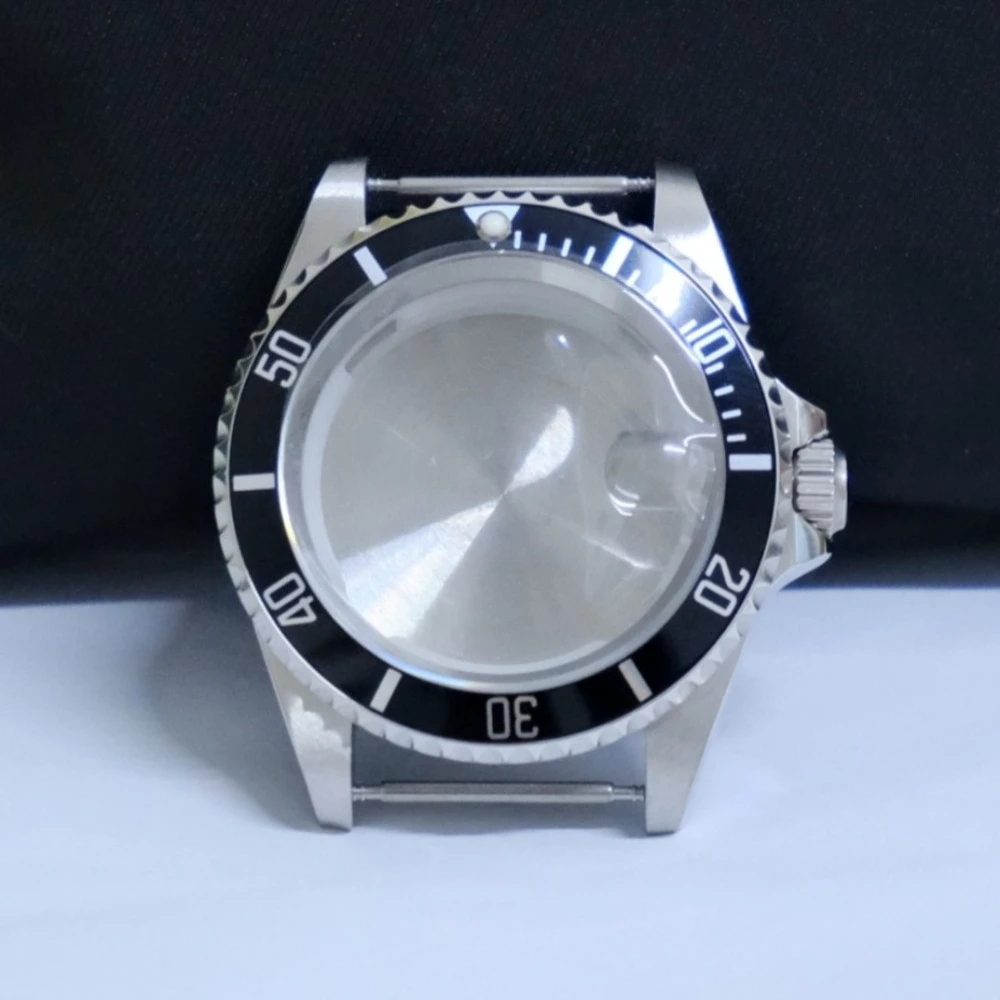 40MM Stainless Steel Watch Case Aluminum Bezel Sapphire Crystal with Magnifier Fit for 8215 8200 8205 2813 Movement Watch Parts