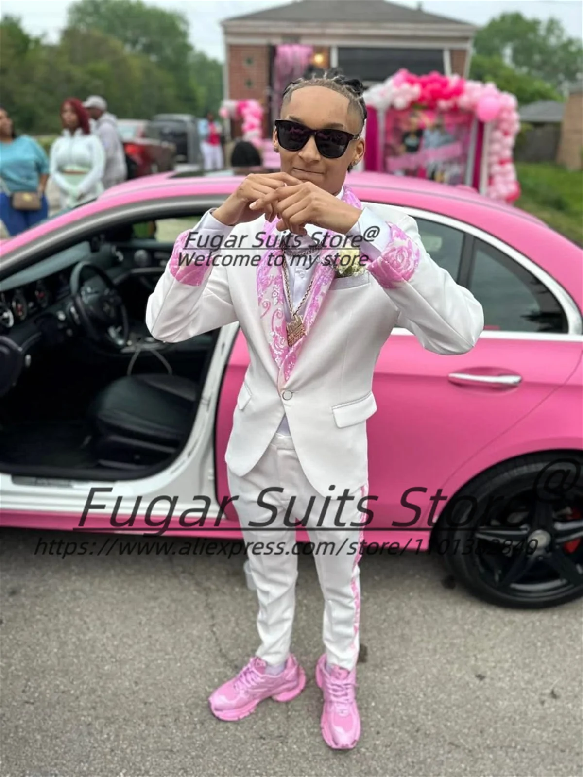

American street Fashion Men Suits Sparkling Bead Shawl Laple Groom Wedding Tuxedos 2 Pieces Sets Male Prom Blazers Ropa Hombre