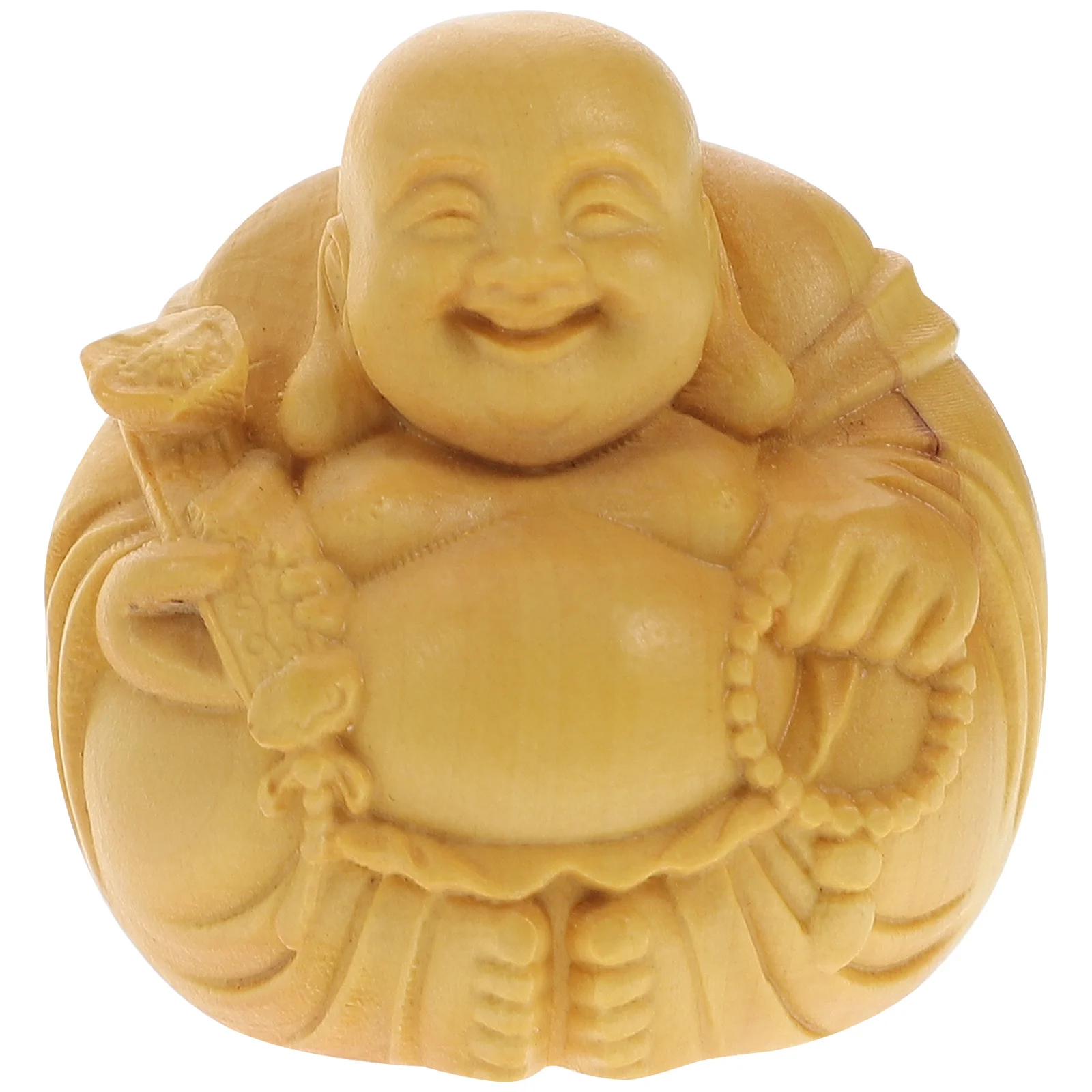 Maitreya Buddha Statue Wooden Craft Sculpture Buddhism Decor for Desk Shelf Living Room Spiritual Gift