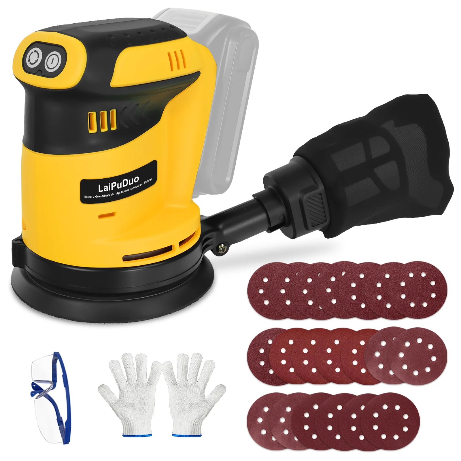 125mm Random Orbital Sander Electric Sanding Grinding Machine 3 Variable Speed Woodworking Power Tools For Dewalt 20V Battery