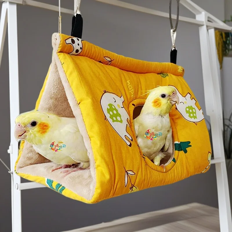 Hamaca nido de invierno de algodón para loros, casa triangular, acogedora cama Extra cálida con forro polar para pájaros, jaula para mascotas, regalo para propietarios de Navidad