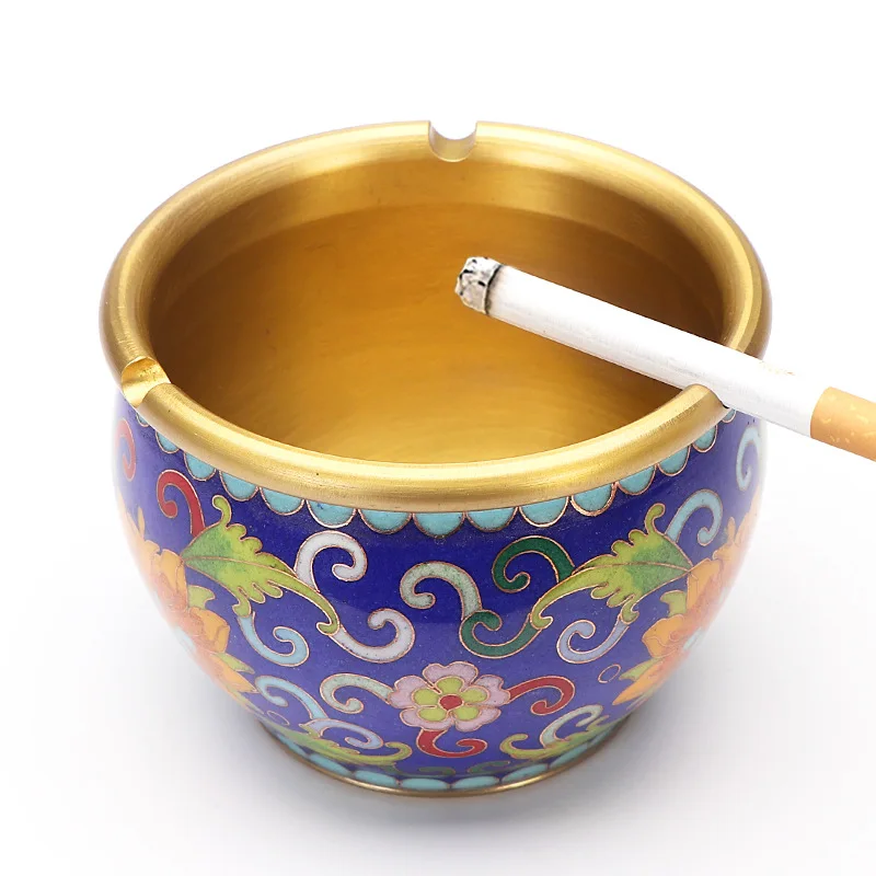 Incense Burner Enamel Color Pure Copper Ashtray Luxury Household Living Room Office Personality Windproof Ashtray Decoration