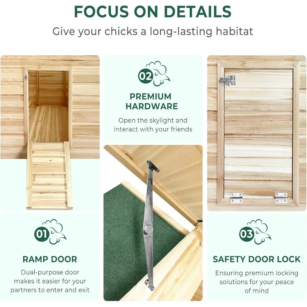 Casita de madera para gallinero con 2 cajas anidadas para pollos, jaula para aves de corral, conejero para patio trasero al aire libre, 57,68 L x 27,56 L x 27,95 H