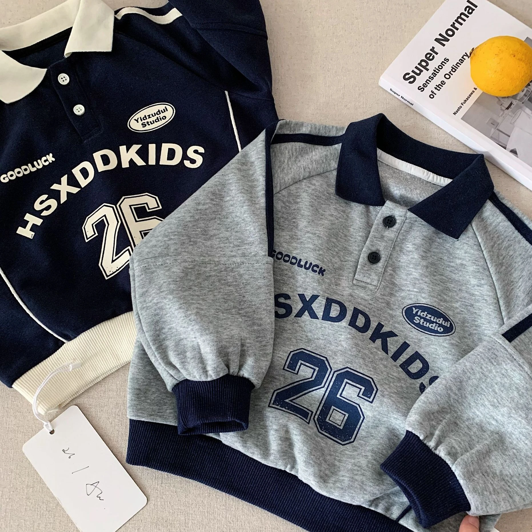 Boys Hoodie 2026 Autumn and Winter New Childrens Clothing Korean Style Boys and Girls Color Contrast Lapel Letter Hoodie