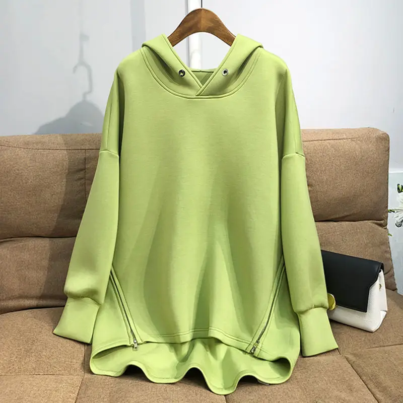 Spring Fall Korean Fashion Cotton Long Sleeve Oversize Female Hooded Sweatshirt Casual Black Green Streetwear Pullver Hoodie Top