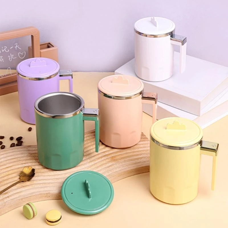 뚜껑이있는 350ml 교반 머그잔 휴대용 회전 컵 자동 교반 자성 머그 전기 교반 컵 쉬운 청소