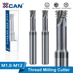 XCAN Thread Milling Cutter M1.0-M12 Metric Thread End Mill 3 Flute 60D Tungsten Carbide Router Bit for Metal Aluminum Cutting