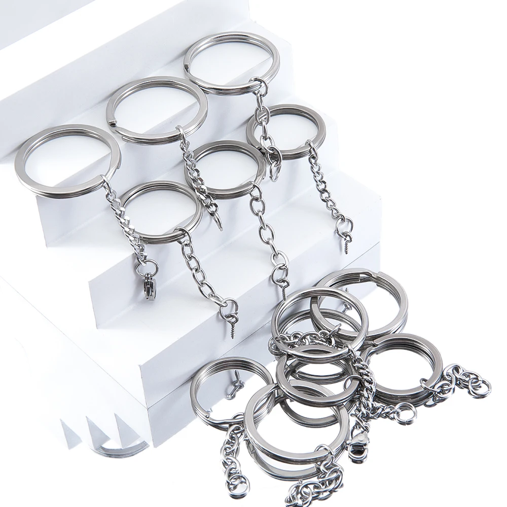 5pcs Stainless Steel Multi-Style Connector Keychain Accessor Flat Split Ring with Extension Chain Clasp DIY Jewelry Making