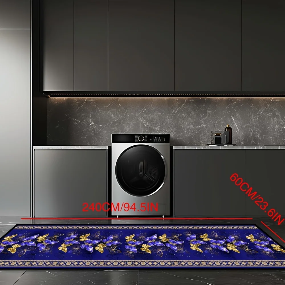 Golden Diamond Velvet 1pc, Butterfly Pattern Bedroom Mat, Luxury Animal Aisle Mat, Art Innovation Style Balcony Non-Slip Mat