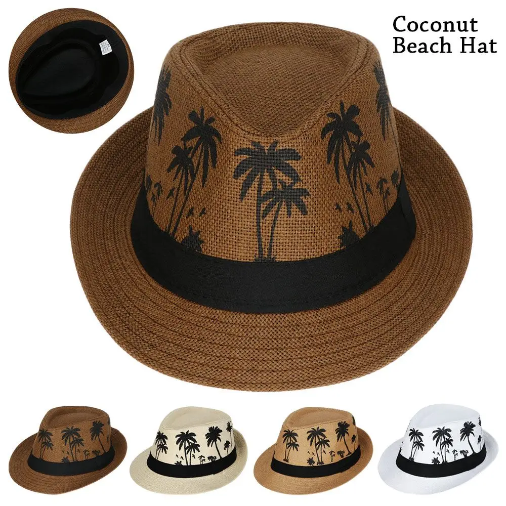 New Spring Summer Beach Cap Men Women Coconut Trees Pattern Top Hats Fedora Cap Jazz Hat Casual Fashion Sun Hat