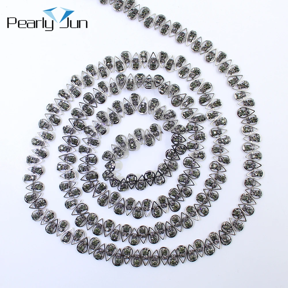 width 1cm Crystal Drop shape Metal Chain DIY Sew Clothing Dresses Hat Accessories Decoration hollow out Rhinestone Trim ML102