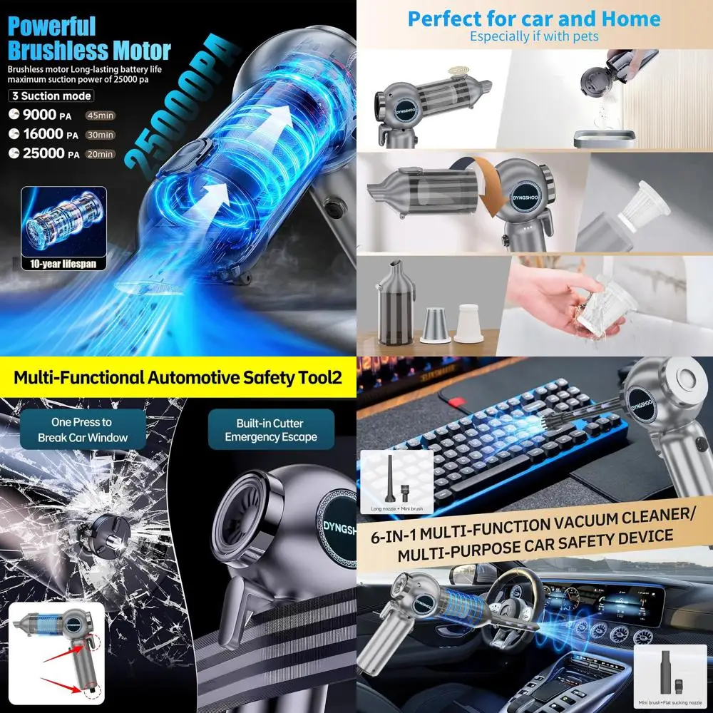 

Portable High-Power 25000Pa Vacuum Cleaner with Window Breaker and Seatbelt Cutter - Silver Gray