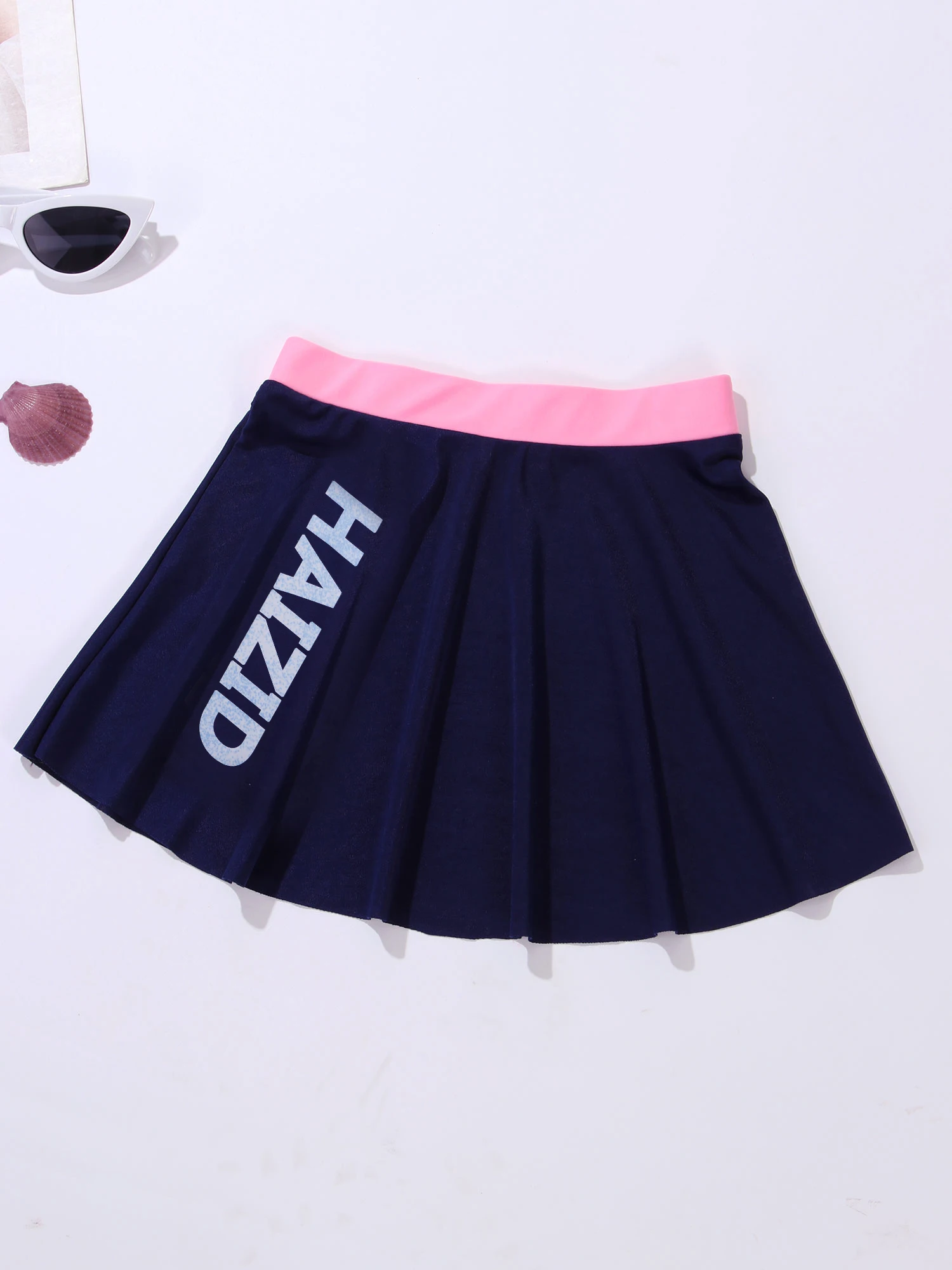 2Pcs Kids Girls Swimsuit Mock Neck Short Sleeves Front Zipper Short Swimming Jumpsuit with Skirt Set Swimming Suit