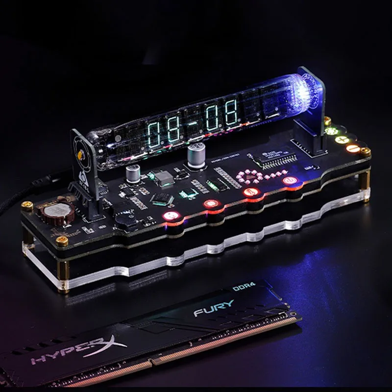 Creativity RGB Nixie Tubular Clock Cyberpunk Esports Art Fluorescent Tube Clocks IPS Color Screen Digital Clocks Decoration Gift