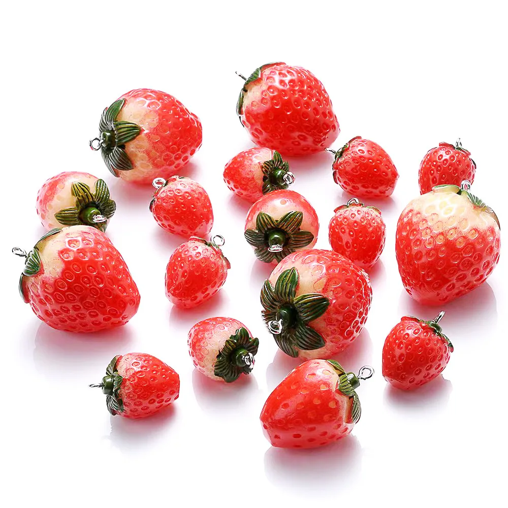 10Pcs Resin Imitation Fruit Pendants Strawberry Charms for Jewelry Making DIY Earrings Bracelet Findings