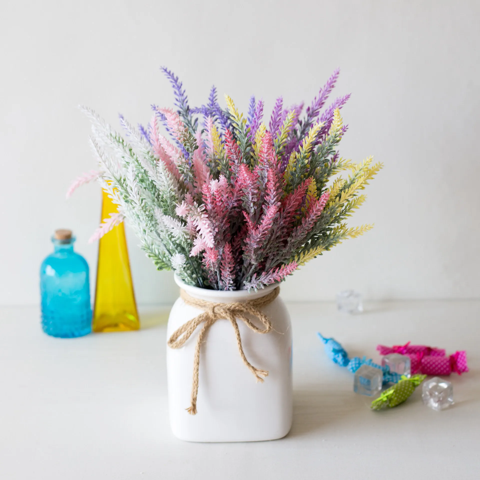 Artificial Flowers Romantic Provence Lavender Plastic Wedding Decorative Vase for Home Decor Grain Christmas Fake Plant