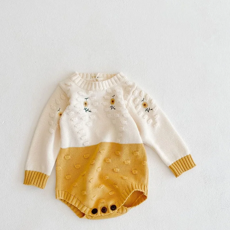 0-2 year old girl baby clothes autumn and winter newborn knitted long sleeved warm cute triangle jumpsuit 3 month old boy romper