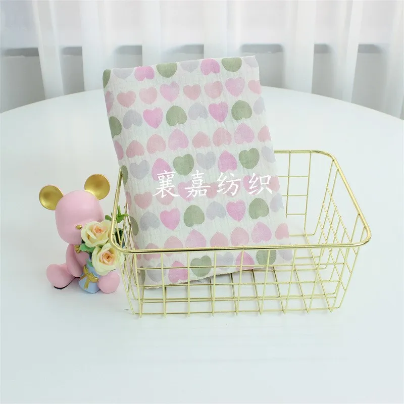 

Double Layer Gauze Crepe Fabric Classic Little Love Kids Wom Home Sponge Pad DIY Hanrt Material Soft Printed Fabric