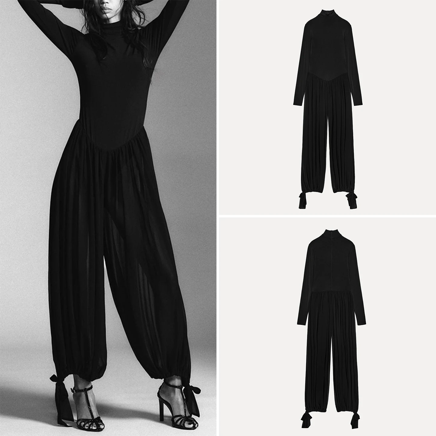 

Winter 2025 Women's Faion Pure Color Fluffy Splicing Long One-Piece Suit High Waist Straight Leg Online Exclusive