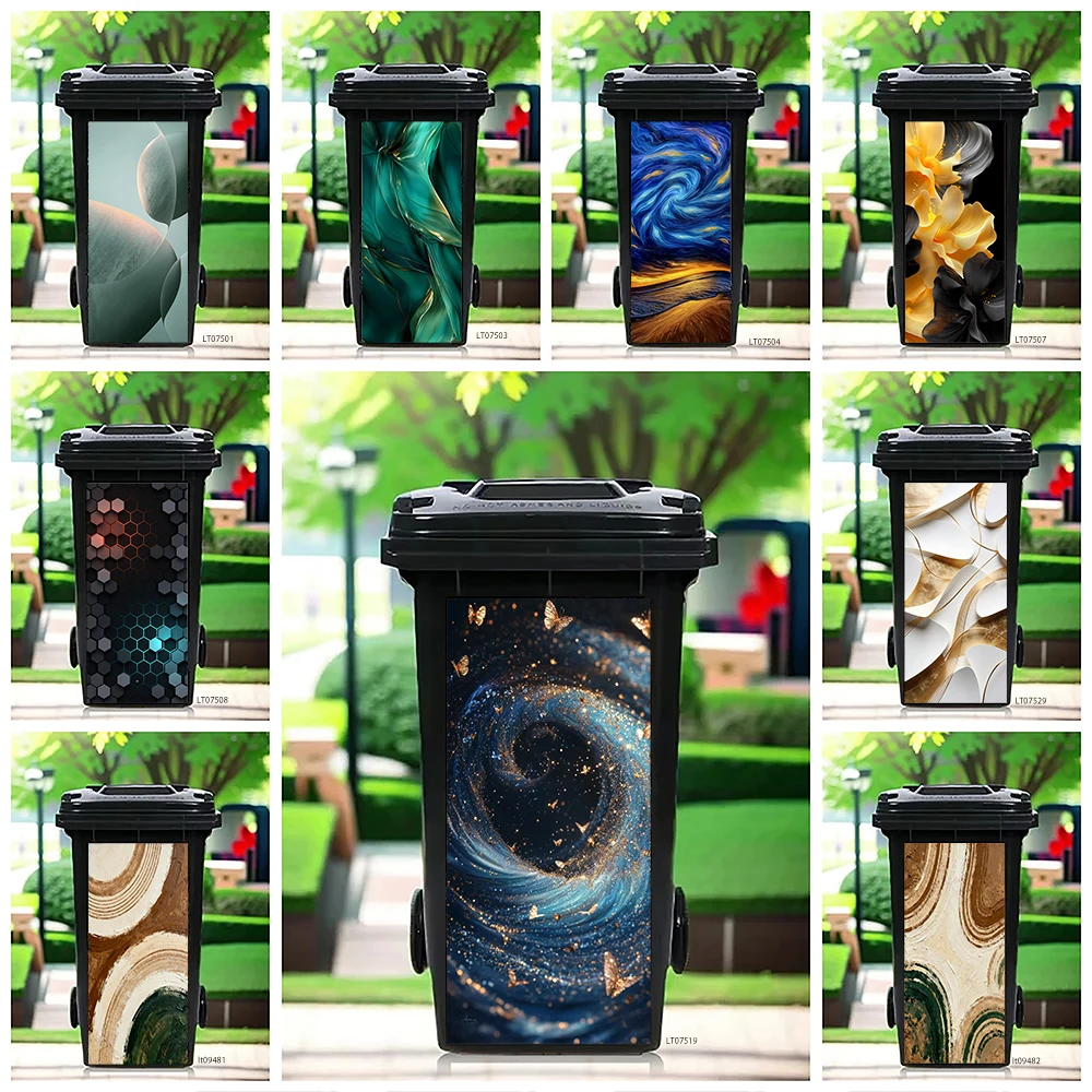 Cosmic Galaxy Nebula Trash Can Sticker, Glowing Abstract Design Waterproof Removable Outdoor Garbage Bin Decor
