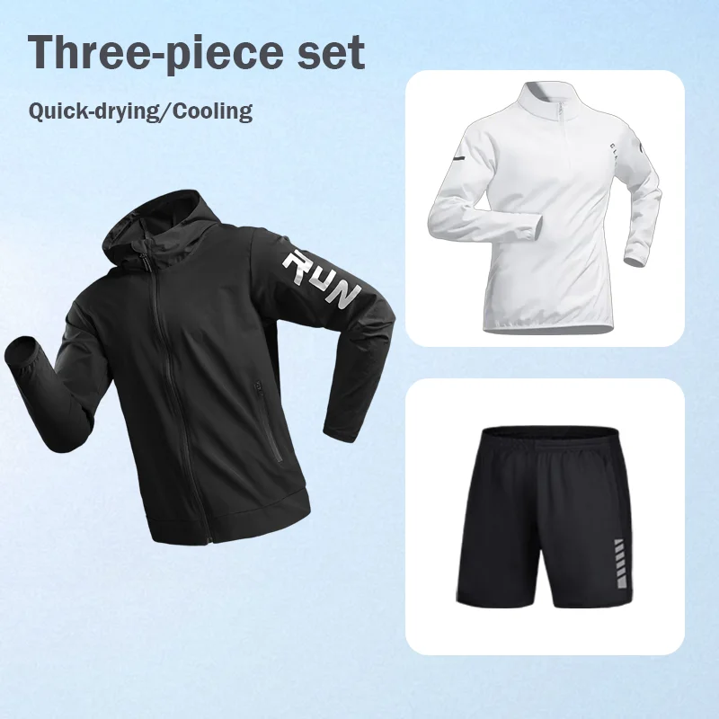 

Мужской спортивный костюм-тройка для бега: быстросохнущая одежда для тренировок на свежем воздухе весной и летом, куртка для фитнеса