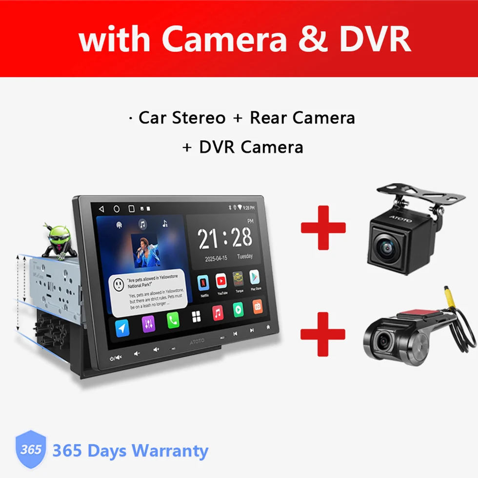 10 inch Android autoradio, geschikt voor 1Din/2Din, zwevend intrekbaar scherm, autoradio met camera, DSP/FM/RDS WIFI Bluetooth Apple CarPlay Android Auto head units A5L Atotozone