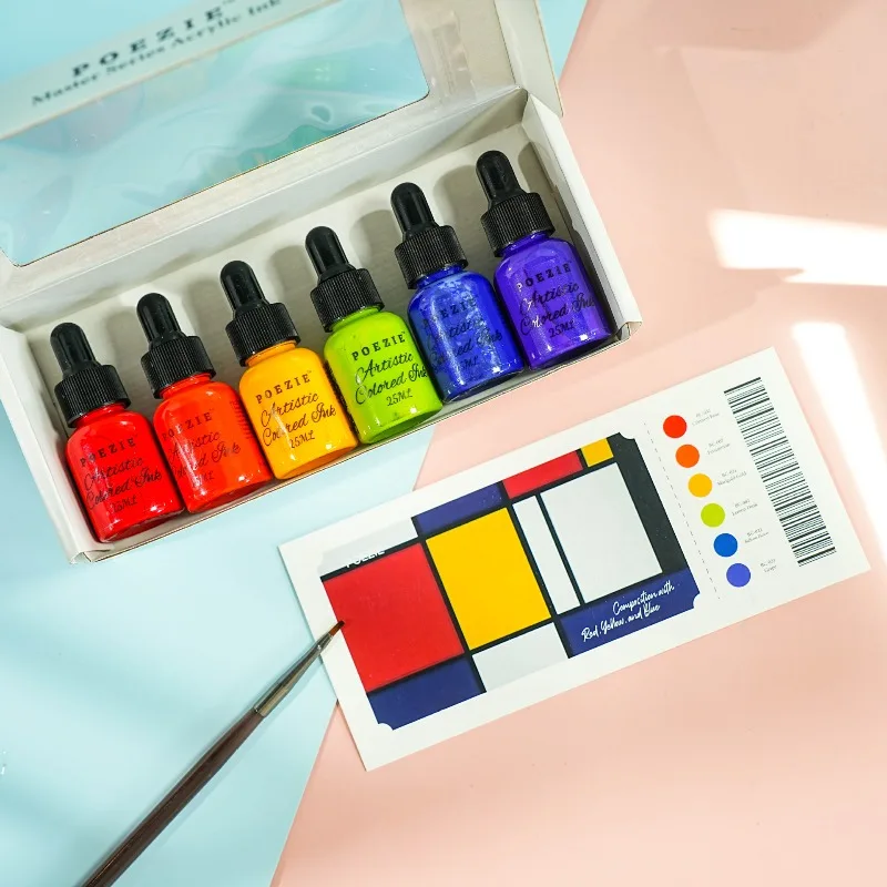 6 Colors 25ml Waterproof Acrylic Ink Set - Plaster Model Coloring Hand Painting Graffiti Watercolor DIY Art Craft Pigment