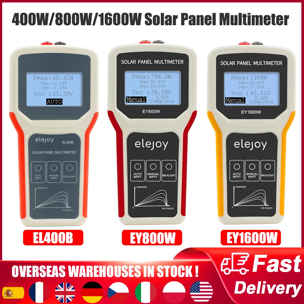 400W/800W/1600W Solar Panel Power Supply Multimeter Auto Manual MPPT Detection Open Circuit Voltage Tester Troubleshooting Tool