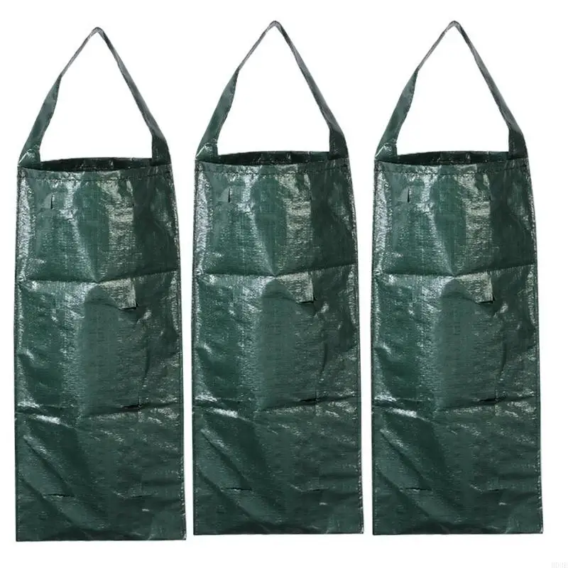 3Pcs Hanging Plant Grow Bag Outdoor Compost Seedling Planter Garden Supplies Multi-Pocket Strawberry Fruit B03E