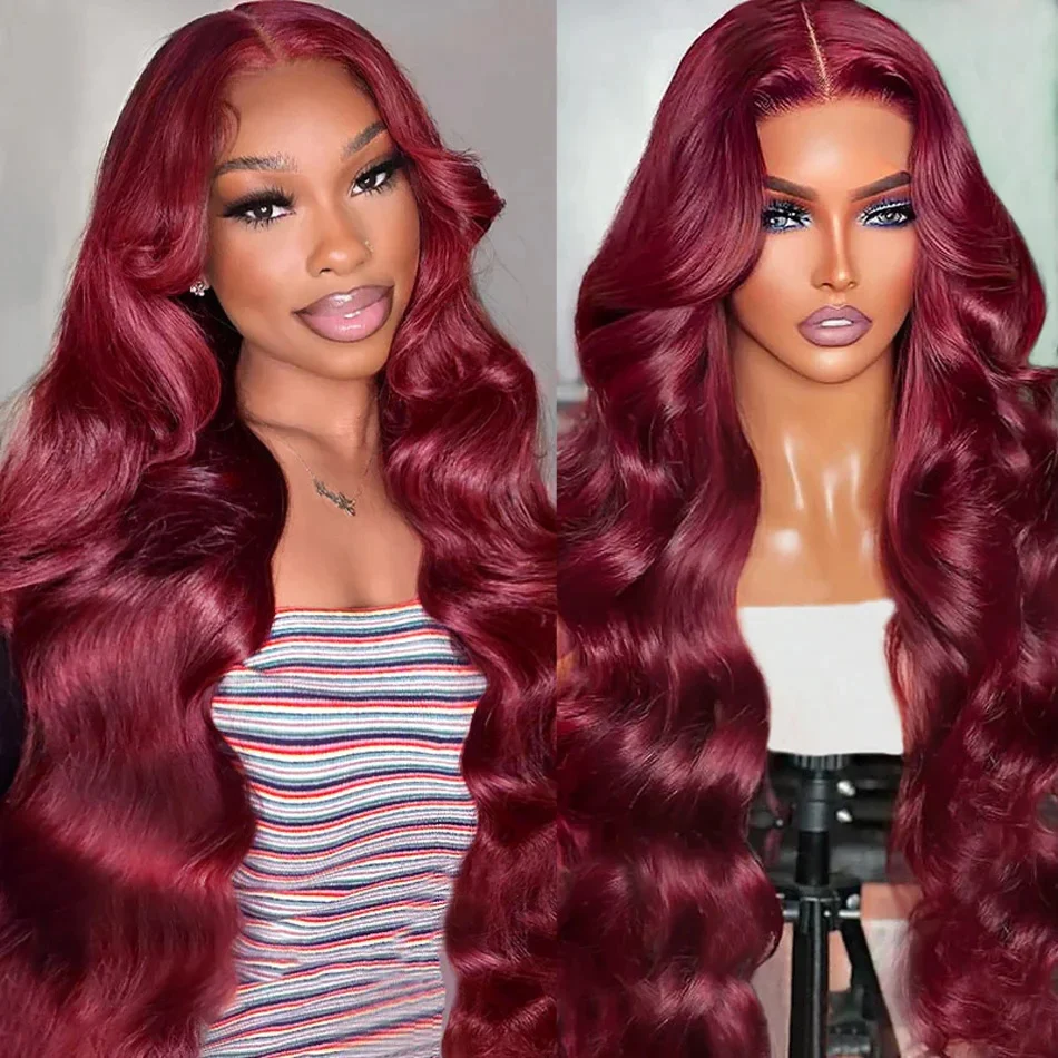 

99J Burgundy Colored Wigs 13x4 HD lace Frontal Human Hair Wig Body Wave Red Wigs Invisible HD Lace Wig Melt Skins For Women