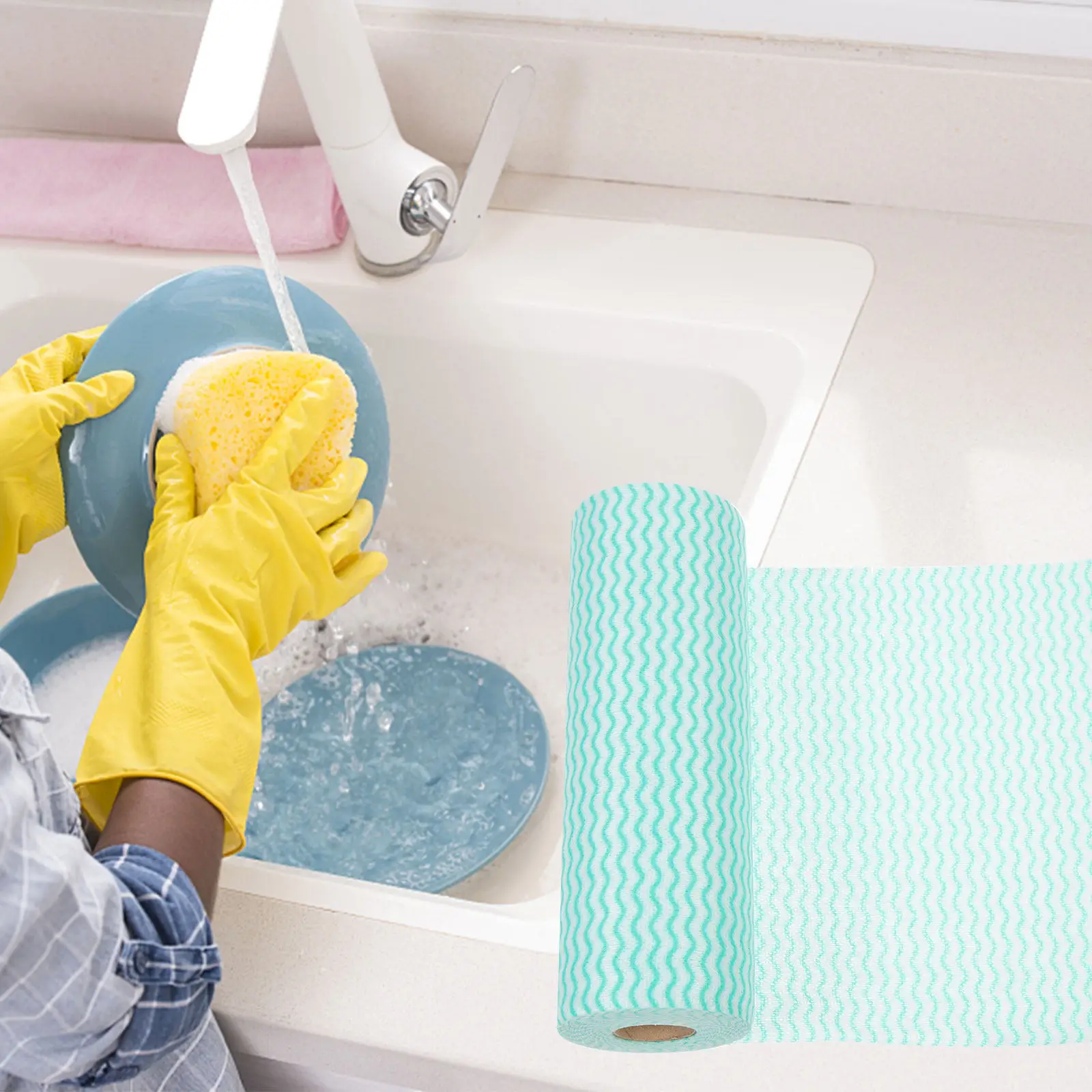 50Pcs Kitchen Dish Cloth Roll Heavy-Duty Cleaning Rags Gentle on Tableware Fast-Drying Dish Cloths for Pots Plates Countertops