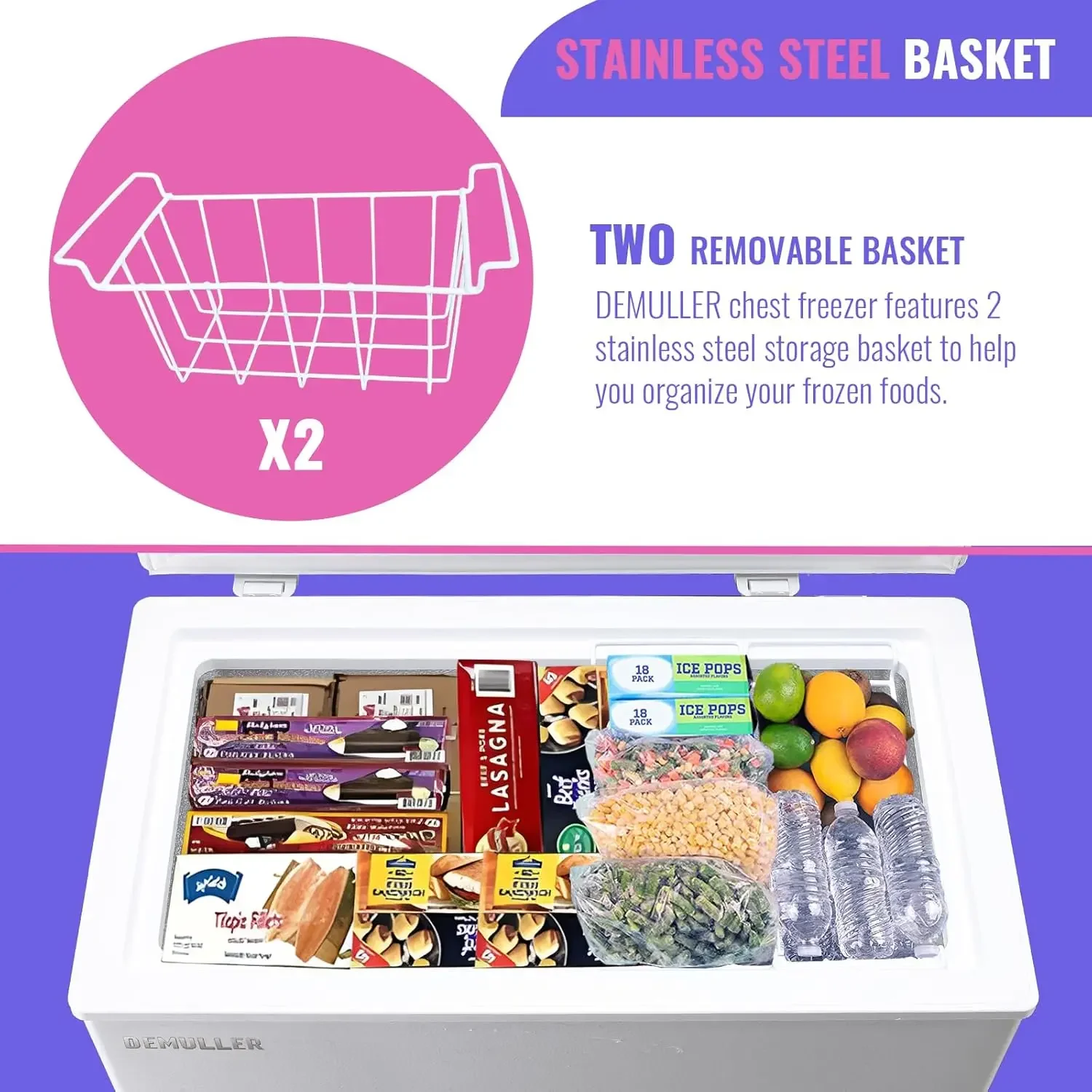 Freezer 5.0Cubic Feet with Intelligent Temperature Control(-15°F to 41°F), Deep Freezer with TWO Hanging Baskets and Side Defros