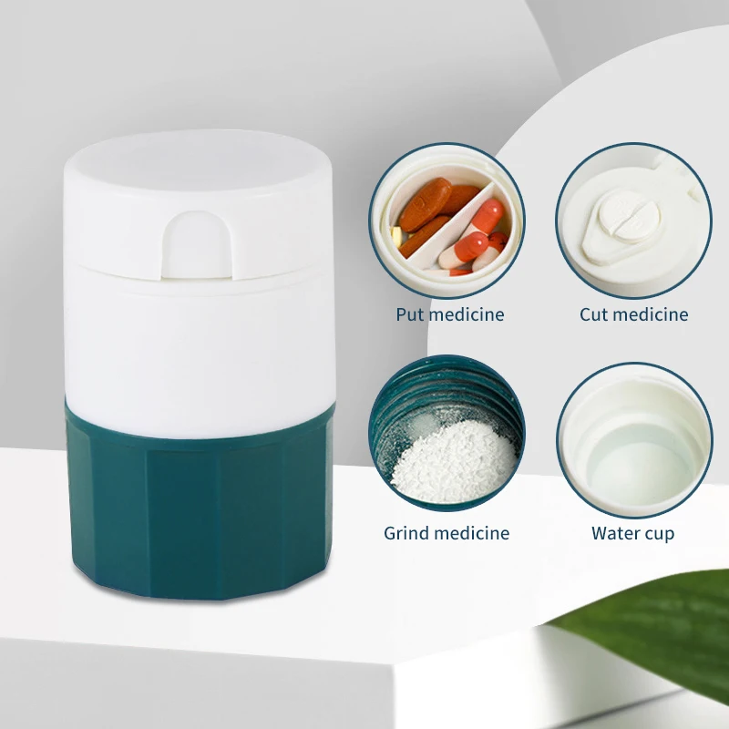 Medicine Splitter Box Storage Pill Crusher Multifunction Portable 4 Layer Powder Tablet Grinder Powder Pill Cutter