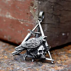 New Trendy 316L Stainless Steel Gothic bird and Skull head Pendant For Men Halloween Cool Punk Biker Jewelry Gift