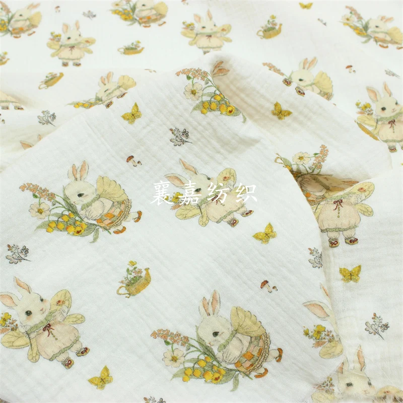 Rabbit Double-Layer Cotton Gauze Crepe Fabric, Spring/Summer Air Conditioning Blanket Small Quilt Children's Clothing Clothh