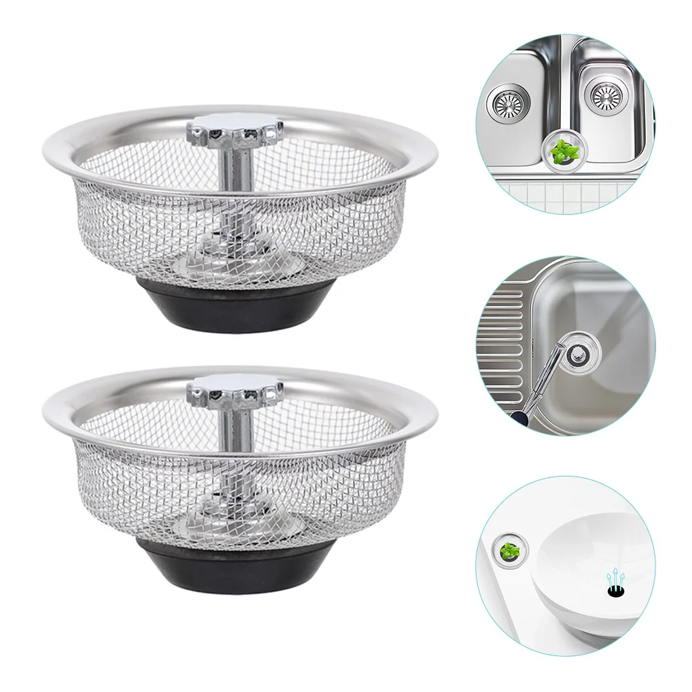 2pcs Stainless Steel Strainer, Kitchen Sink Stopper Drain Mesh Plug For Household Dining Use, Sink Draining Strainer Accessories