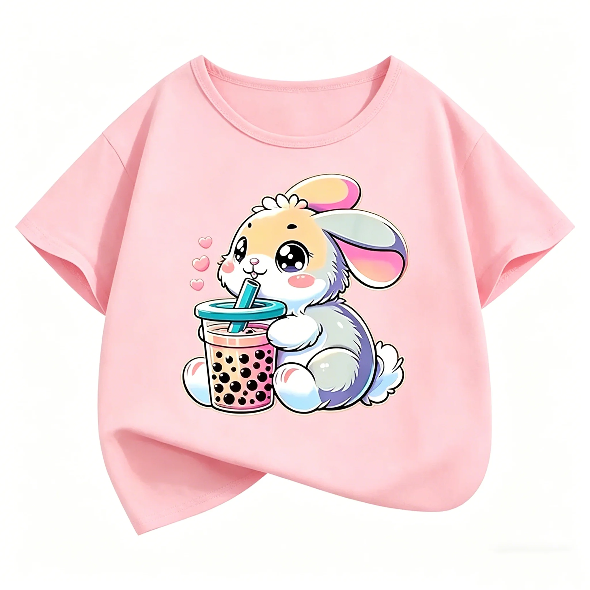 Cute Rabbit Graphic Kids Tshirts Summer Short Sleeve Tees Cartoon Animal Boys Girls Clothes Kawaii Tops Y2K Children T-shirt